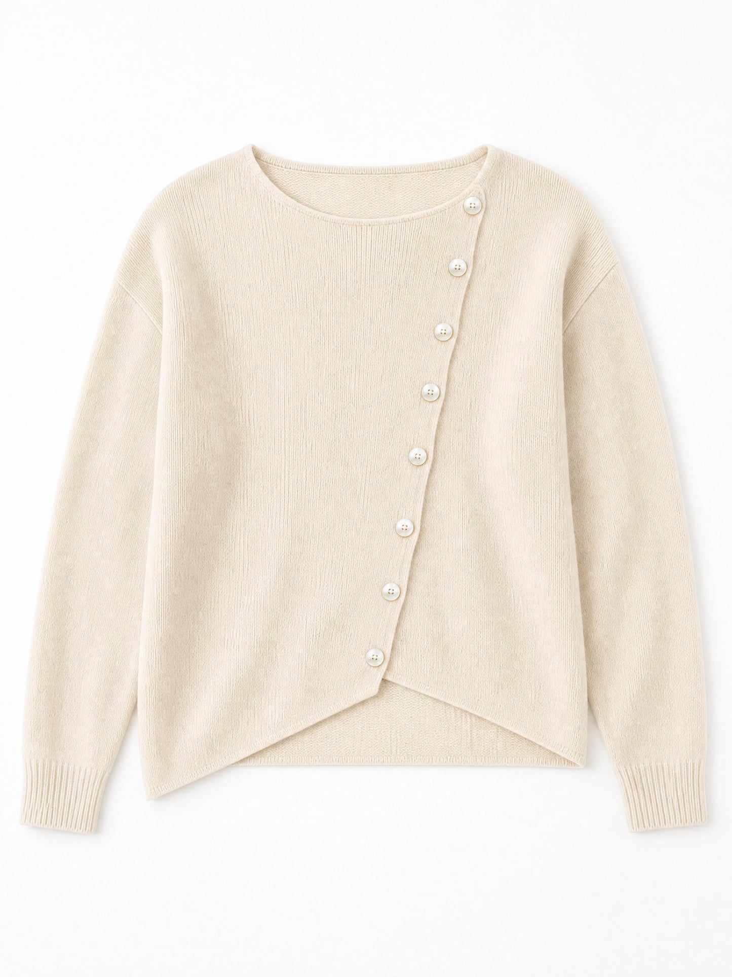 grey asymmetric knit sweater Averly London flat lay