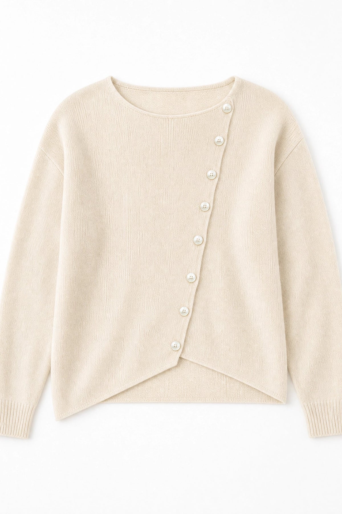 grey asymmetric knit sweater Averly London flat lay
