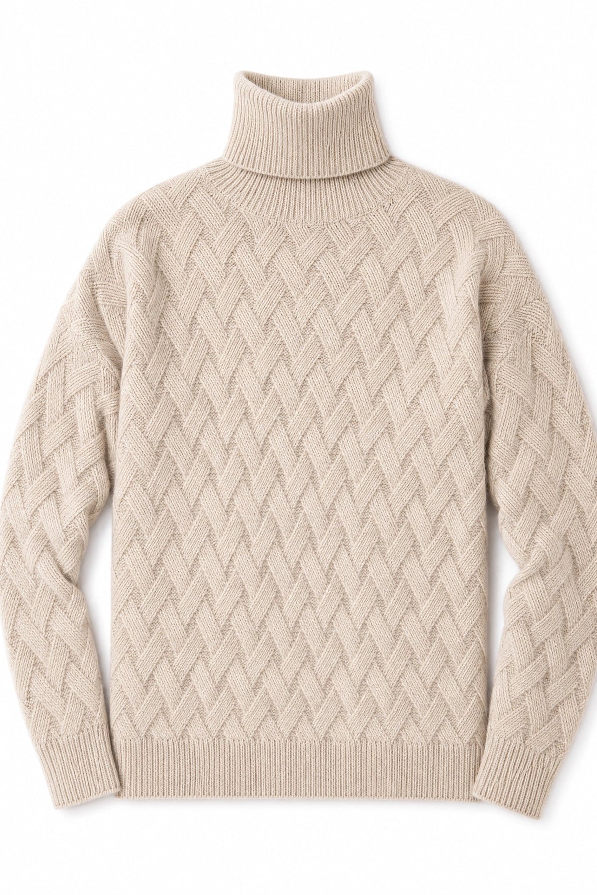 camel cashmere turtleneck sweater Averly London flat lay