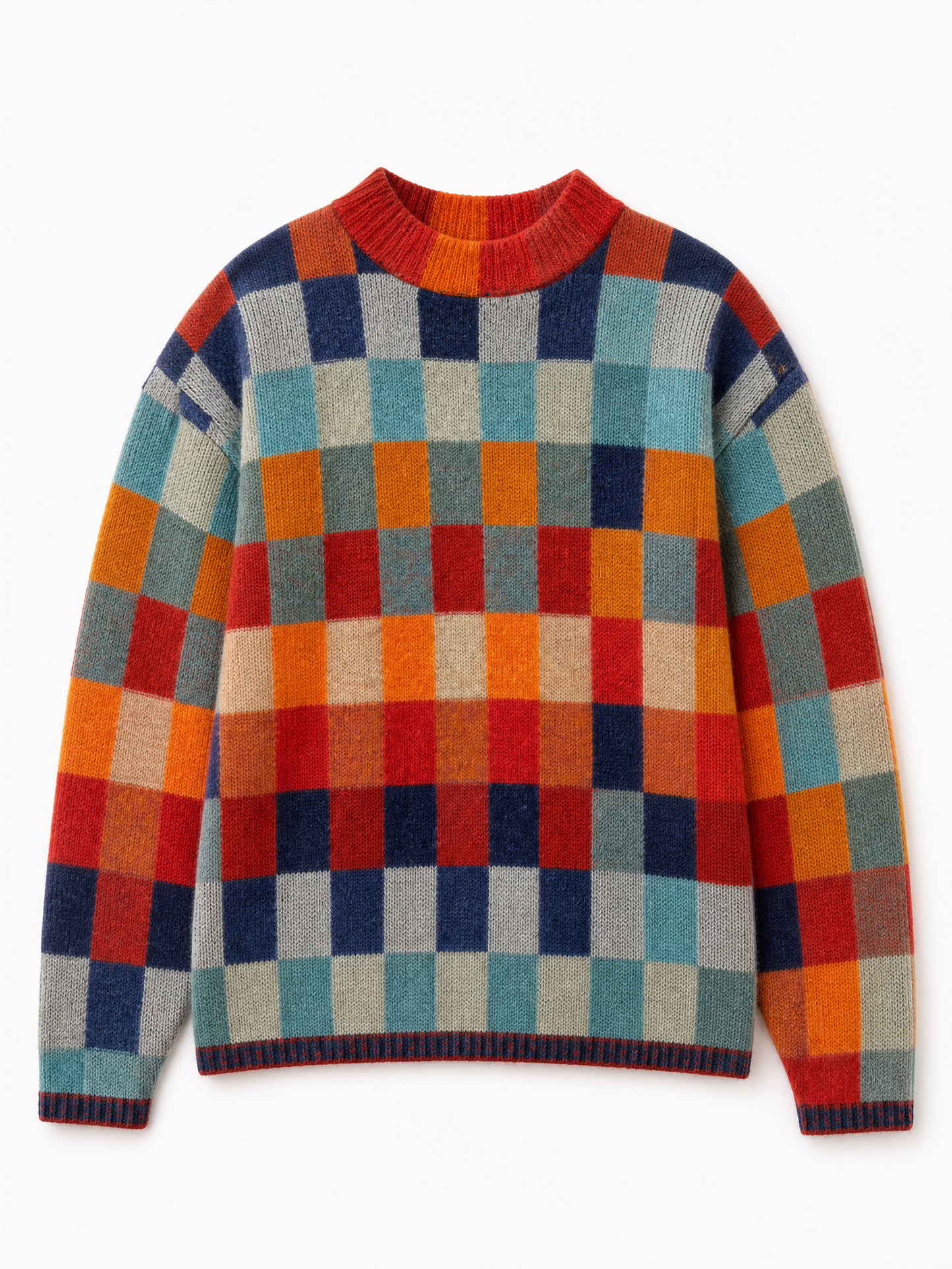 beige check cashmere crew neck sweater Averly London flat lay