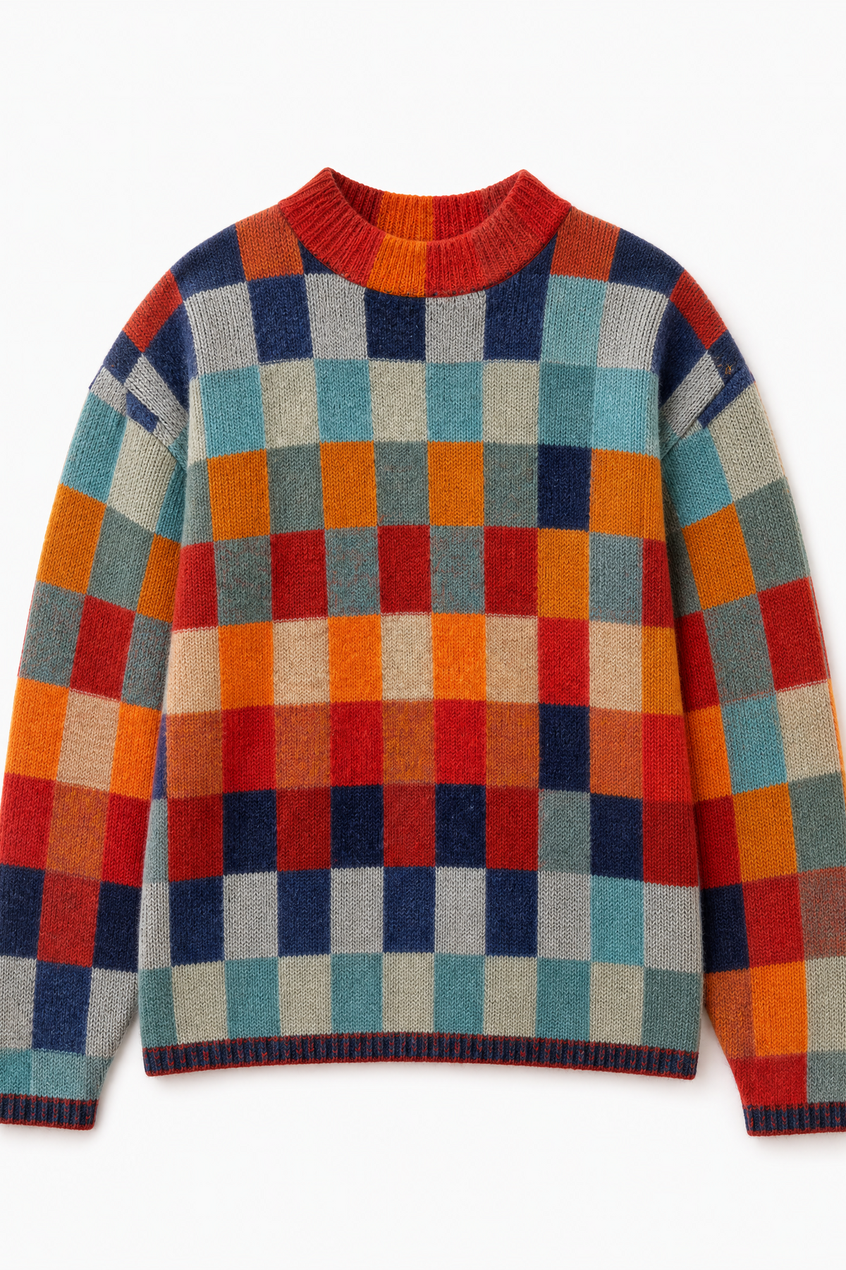 beige check cashmere crew neck sweater Averly London flat lay