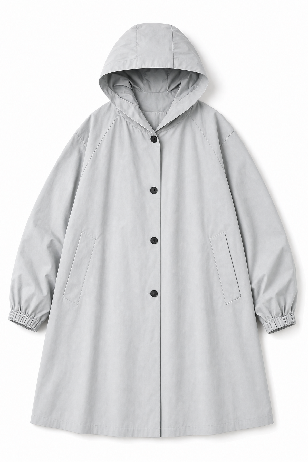 grey waterproof hooded trench coat Averly London flat lay
