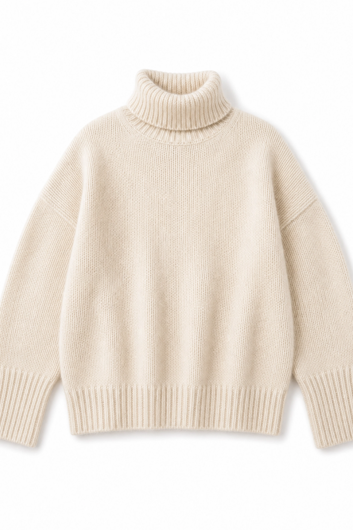 beige cashmere turtleneck sweater Averly London flat lay
