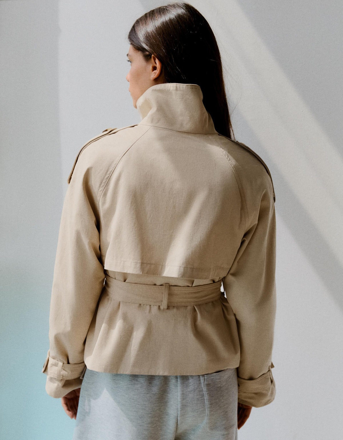 Funnel neck trench jacket