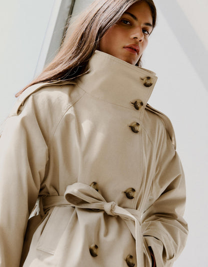 Funnel neck trench jacket
