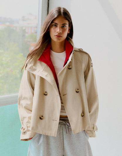 Funnel neck trench jacket