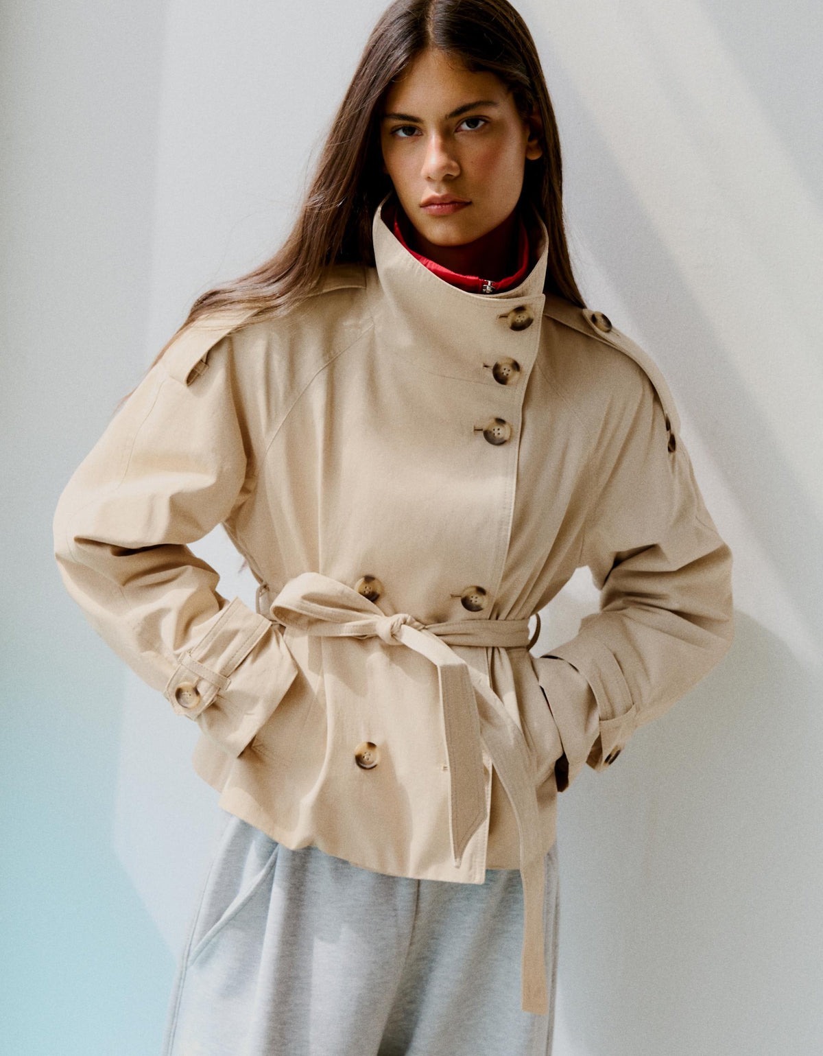Funnel neck trench jacket