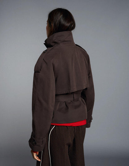 Funnel neck trench jacket