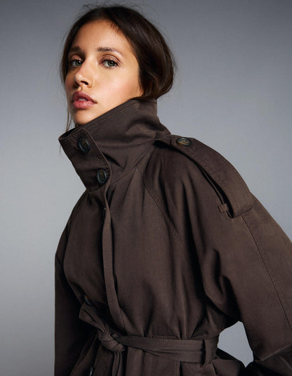 Funnel neck trench jacket