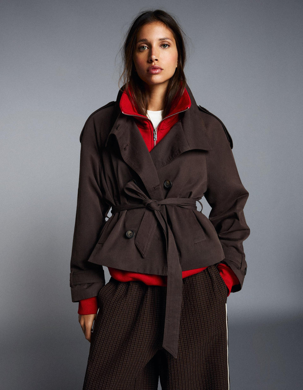 Funnel neck trench jacket