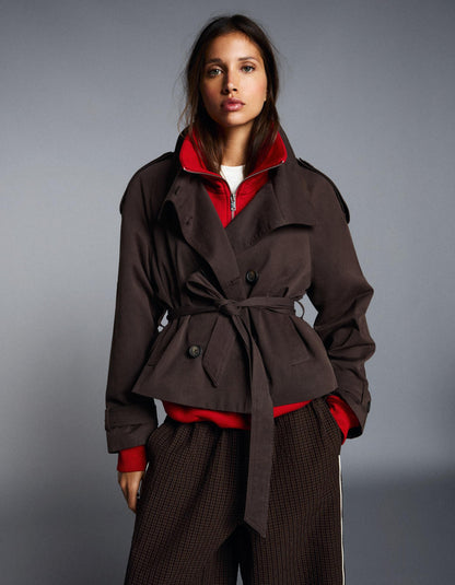 Funnel neck trench jacket