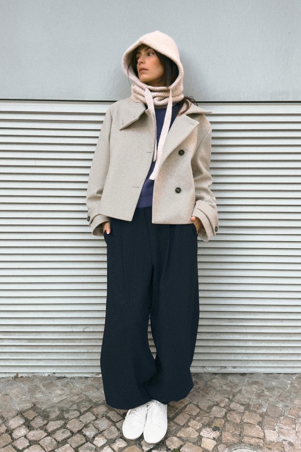 Cropped Pea Coat with High Collar