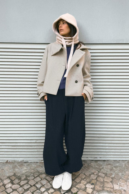 Cropped Pea Coat with High Collar