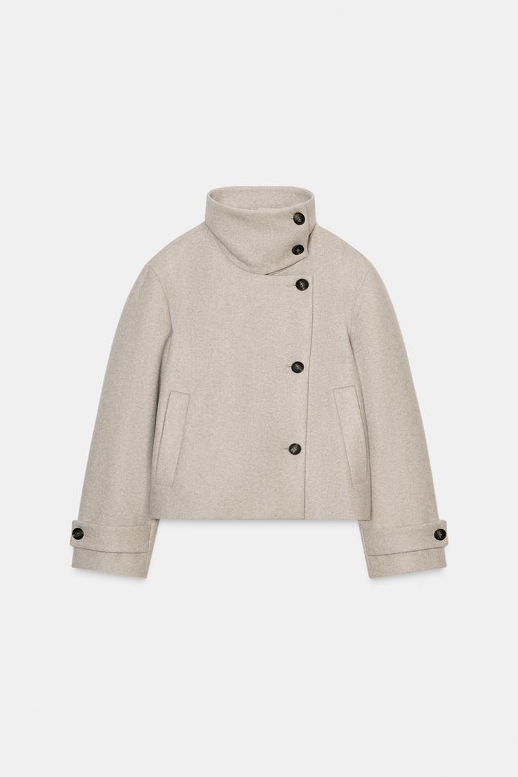 Cropped Pea Coat with High Collar