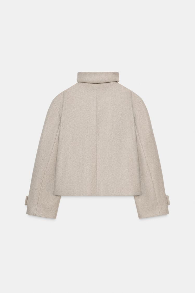 Cropped Pea Coat with High Collar