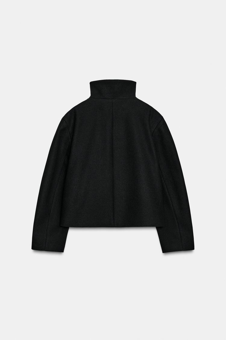 Cropped Pea Coat with High Collar