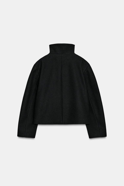 Cropped Pea Coat with High Collar