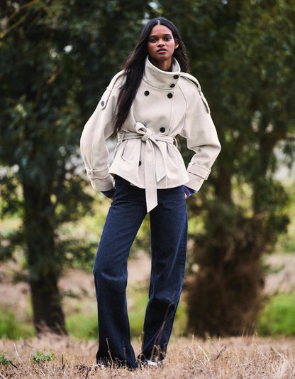 Soft-touch funnel neck trench jacket