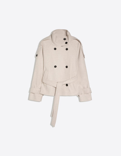 Soft-touch funnel neck trench jacket