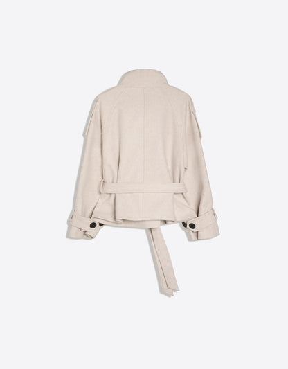 Soft-touch funnel neck trench jacket
