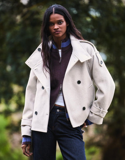 Soft-touch funnel neck trench jacket