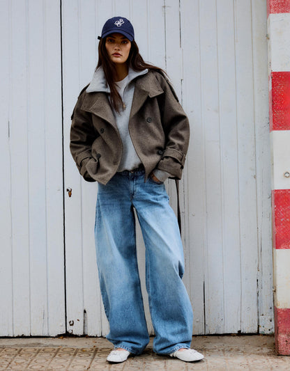 Soft-touch funnel neck trench jacket
