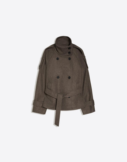 Soft-touch funnel neck trench jacket