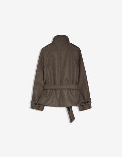 Soft-touch funnel neck trench jacket
