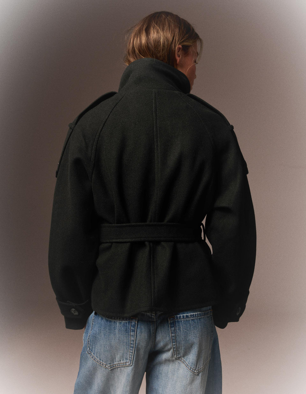 Soft-touch funnel neck trench jacket