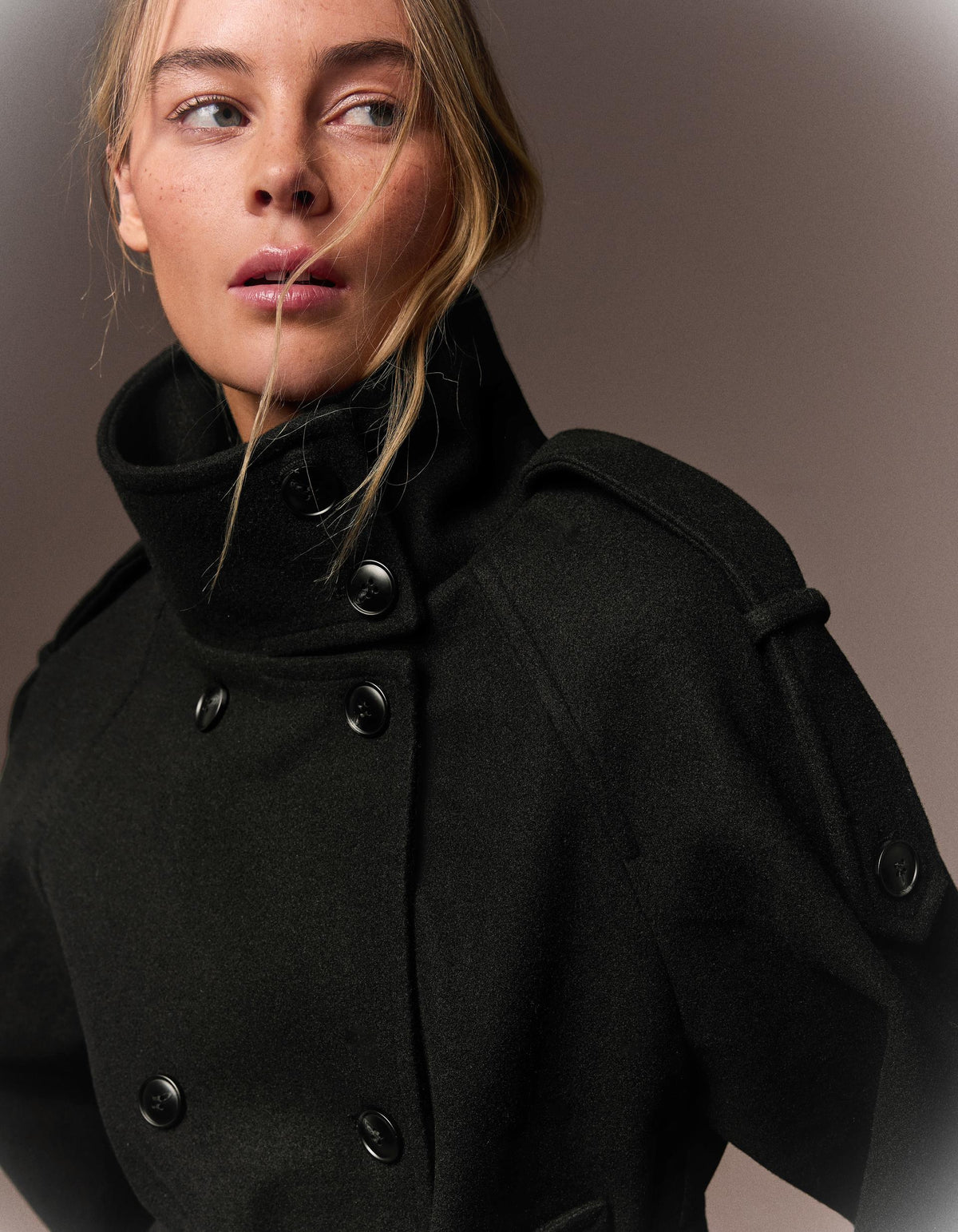 Soft-touch funnel neck trench jacket