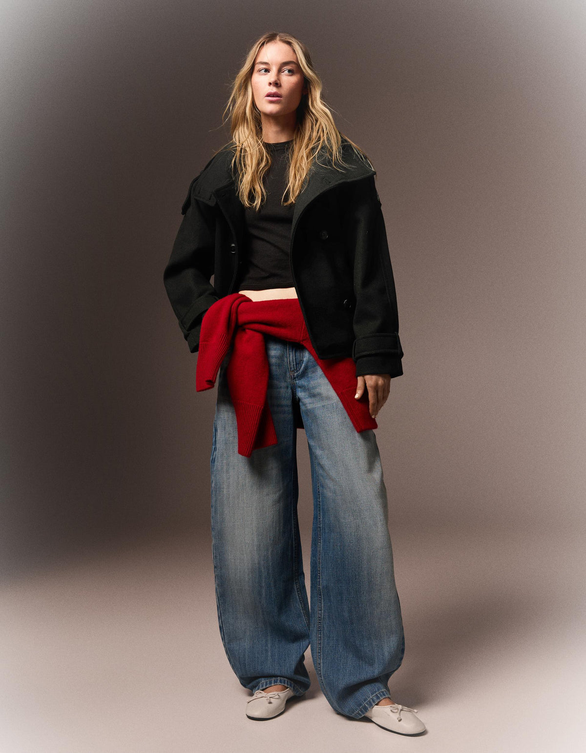 Soft-touch funnel neck trench jacket