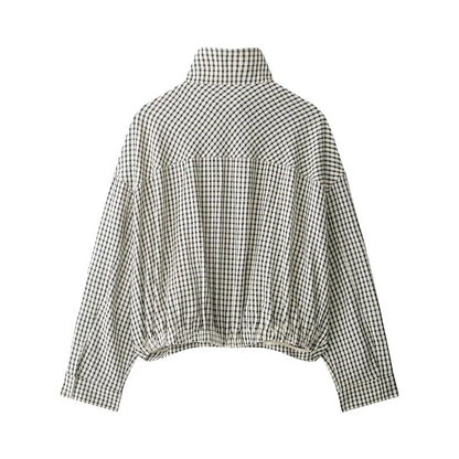 Stand Collar Long Sleeve Plaid Jacket