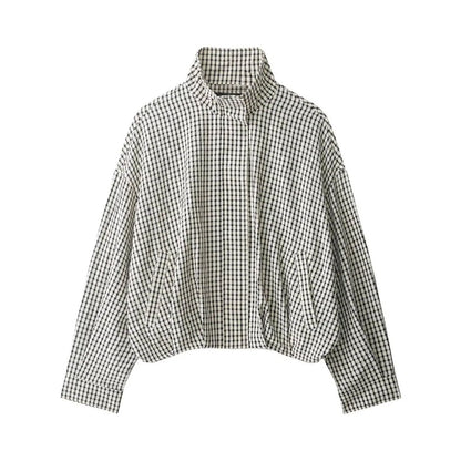 Stand Collar Long Sleeve Plaid Jacket