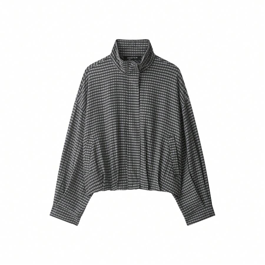 Stand Collar Long Sleeve Plaid Jacket
