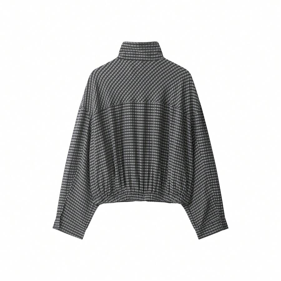 Stand Collar Long Sleeve Plaid Jacket