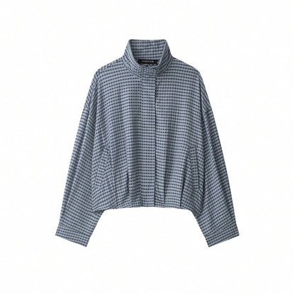 Stand Collar Long Sleeve Plaid Jacket