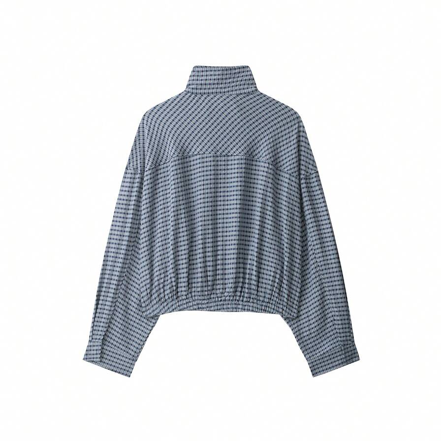Stand Collar Long Sleeve Plaid Jacket