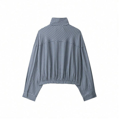 Stand Collar Long Sleeve Plaid Jacket