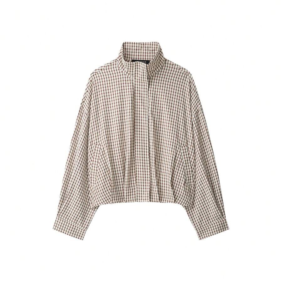 Stand Collar Long Sleeve Plaid Jacket