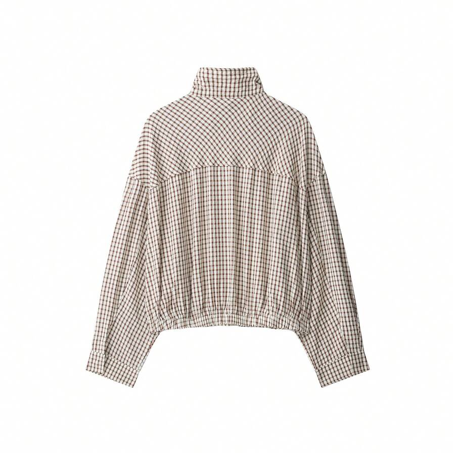 Stand Collar Long Sleeve Plaid Jacket
