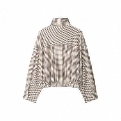 Stand Collar Long Sleeve Plaid Jacket