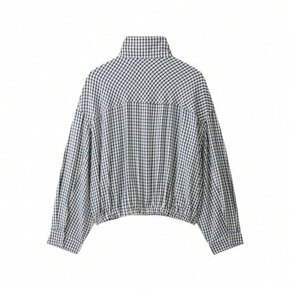 Stand Collar Long Sleeve Plaid Jacket