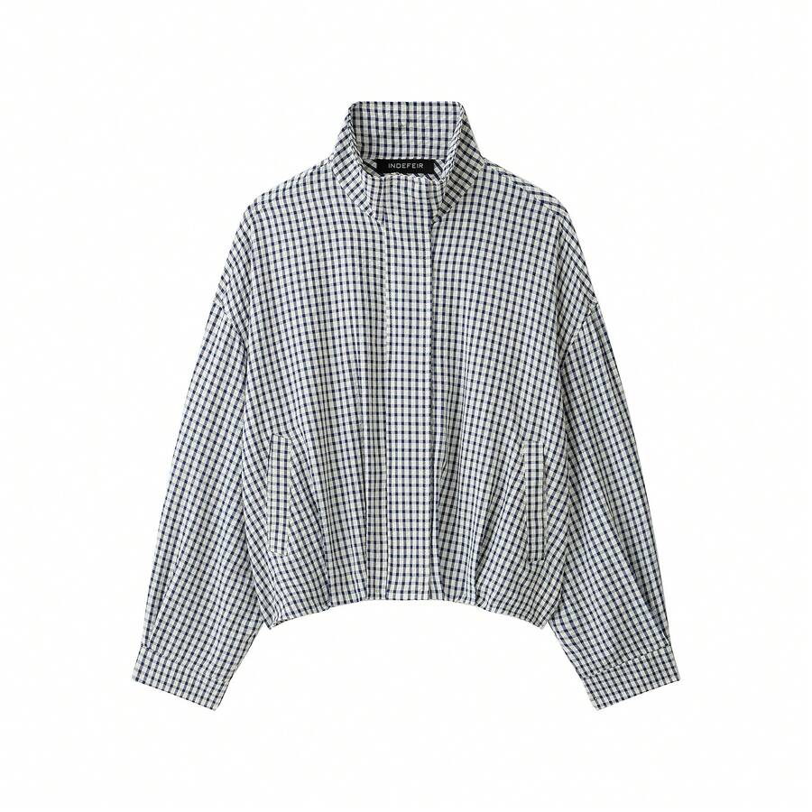 Stand Collar Long Sleeve Plaid Jacket