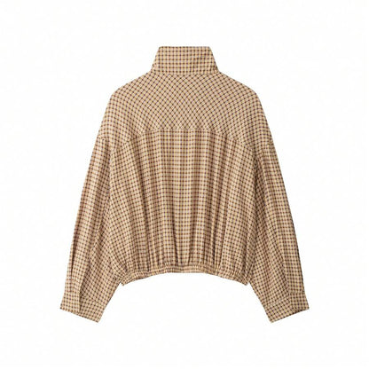 Stand Collar Long Sleeve Plaid Jacket