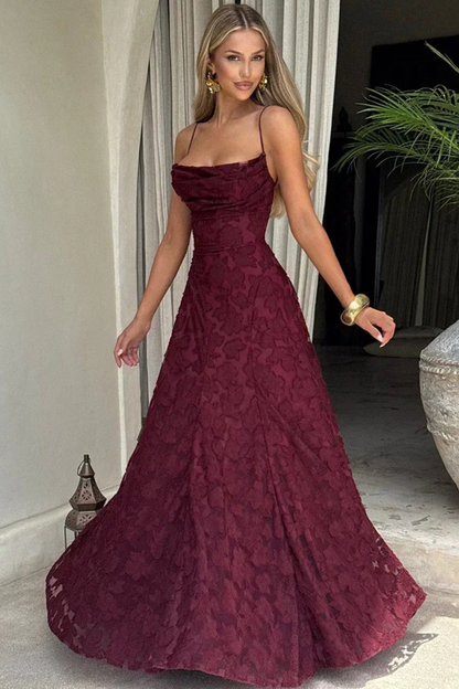 Women's Spaghetti Strap Lace-Up Backless Floral Jacquard Maxi Dress