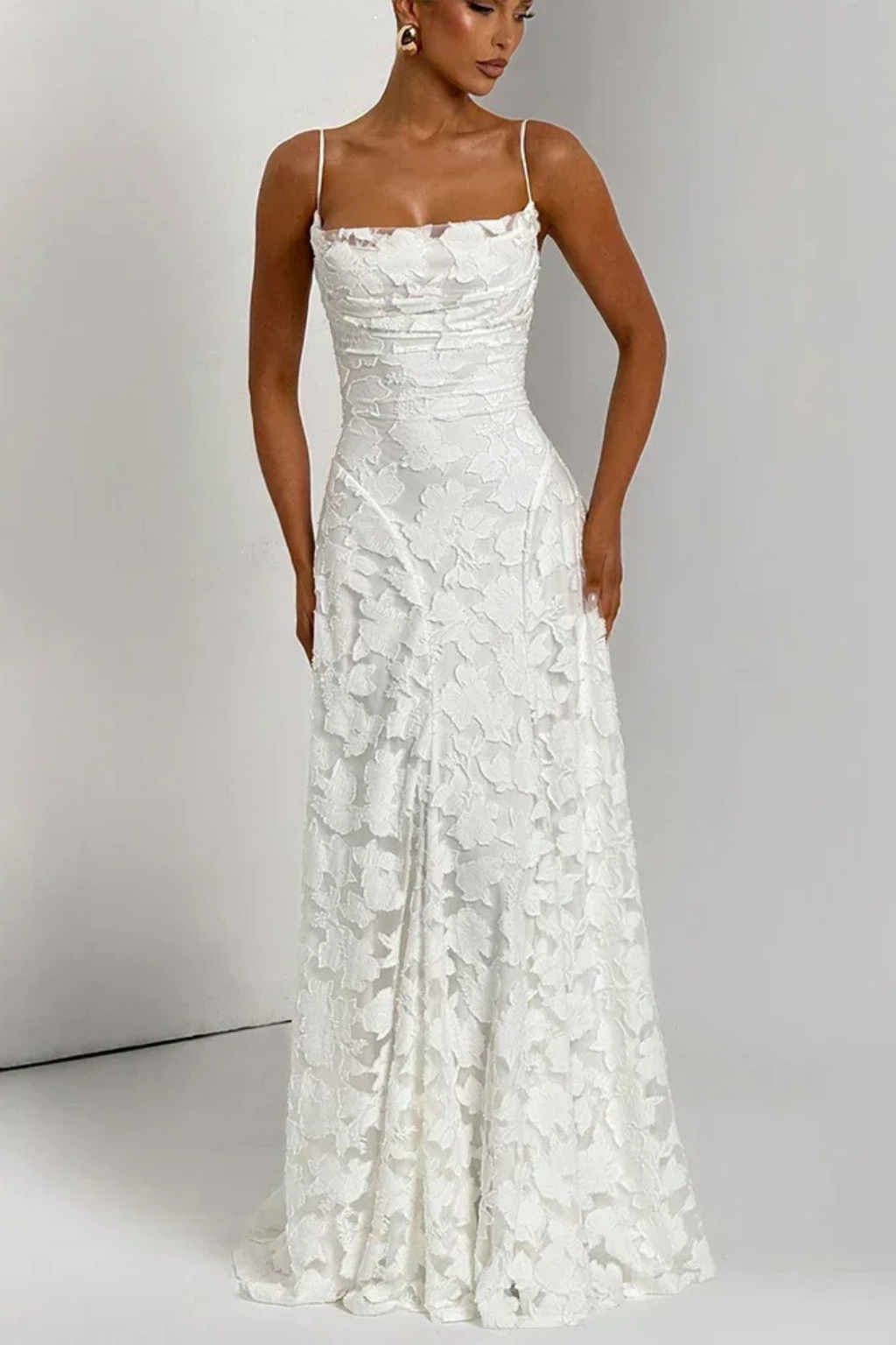 Women's Spaghetti Strap Lace-Up Backless Floral Jacquard Maxi Dress