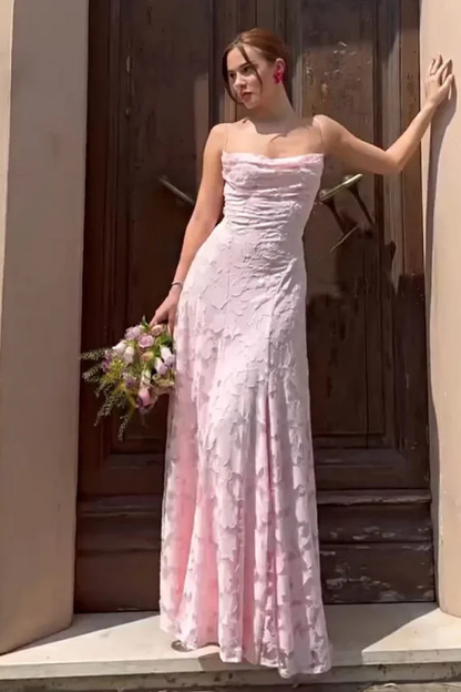 Women's Spaghetti Strap Lace-Up Backless Floral Jacquard Maxi Dress