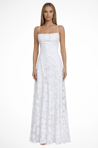 Women's Spaghetti Strap Lace-Up Backless Floral Jacquard Maxi Dress