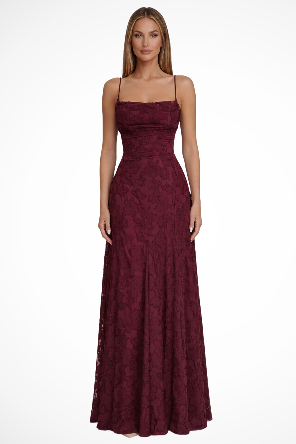 Women's Spaghetti Strap Lace-Up Backless Floral Jacquard Maxi Dress