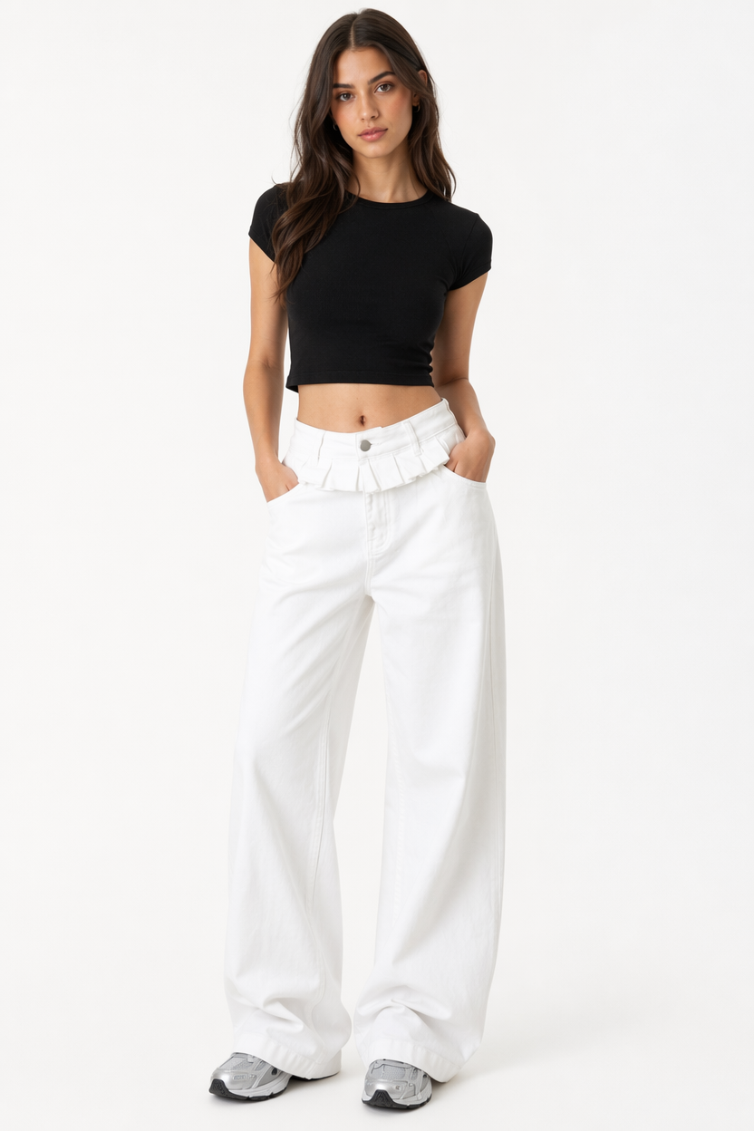 Women's Lace-Trimmed Wide-Leg Jeans